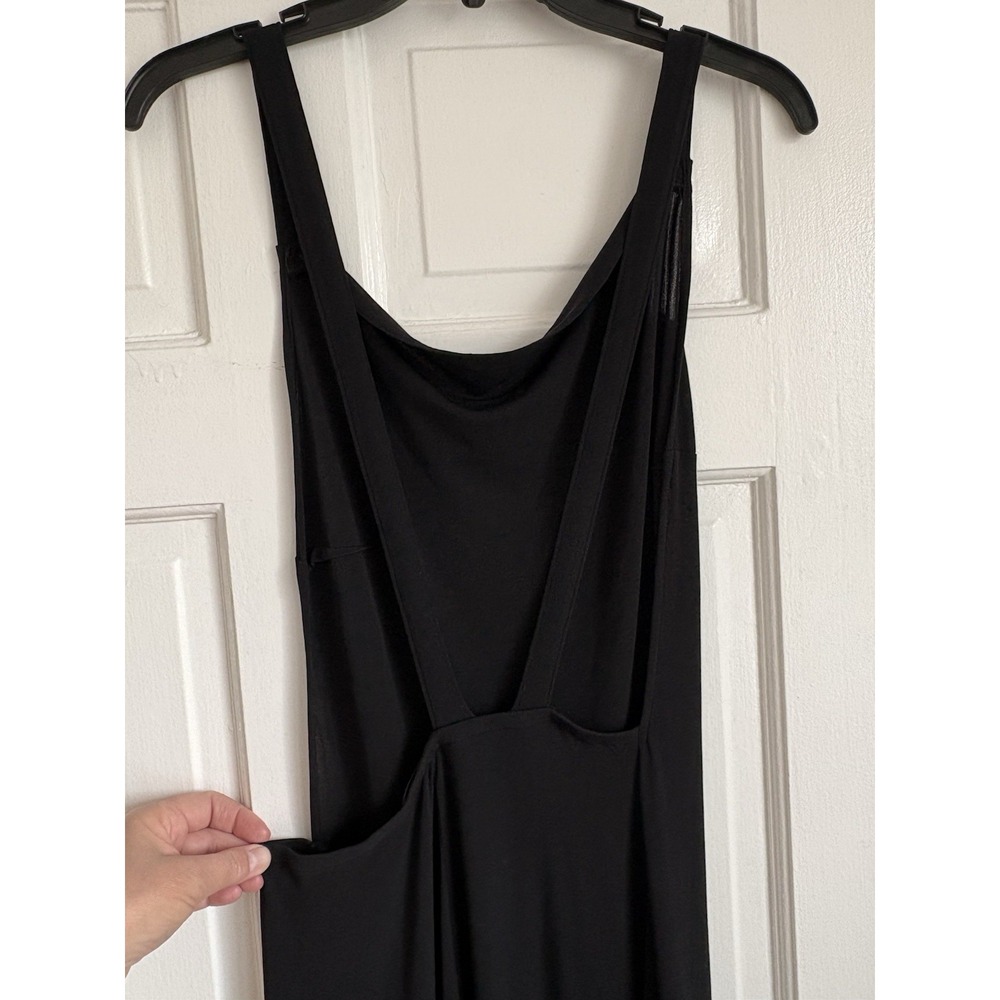 Linda Loudermilk Black Bamboo Cotton Open Back Maxi Dress Pagoda Button Size 6
